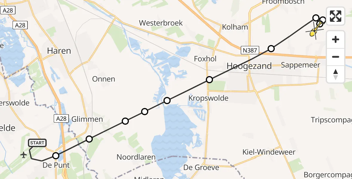 Routekaart van de vlucht: Lifeliner 4 naar Sappemeer, Vissersweg