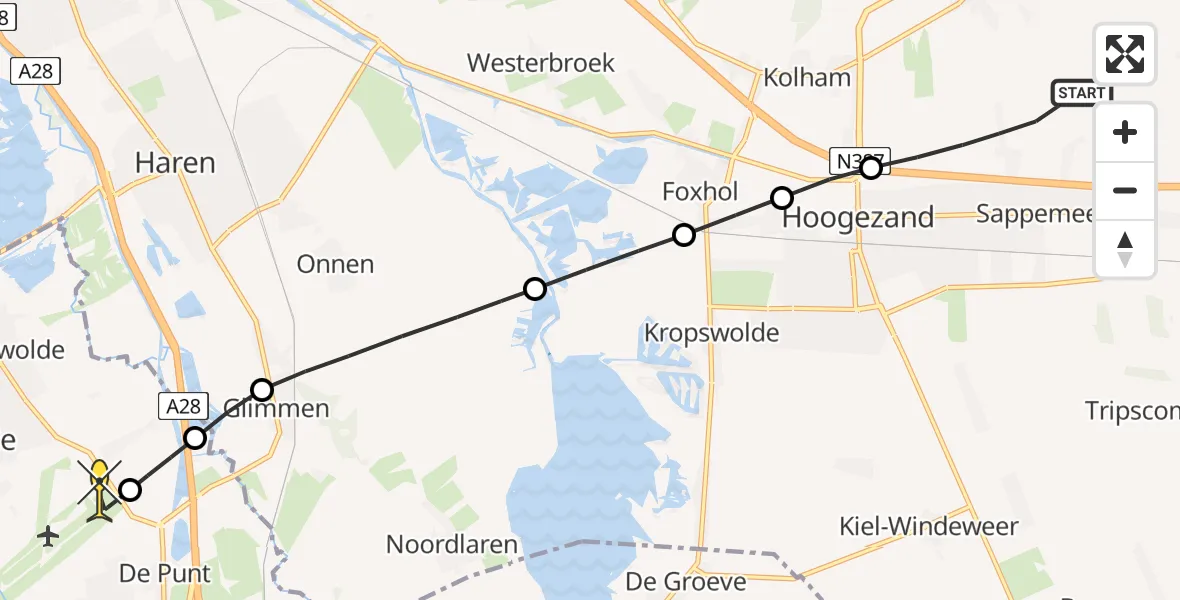 Routekaart van de vlucht: Lifeliner 4 naar Groningen Airport Eelde, Langewijk