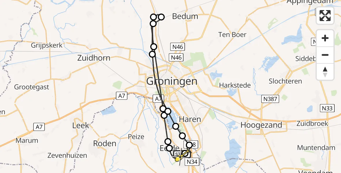 Routekaart van de vlucht: Lifeliner 4 naar Groningen Airport Eelde, Veldkampweg