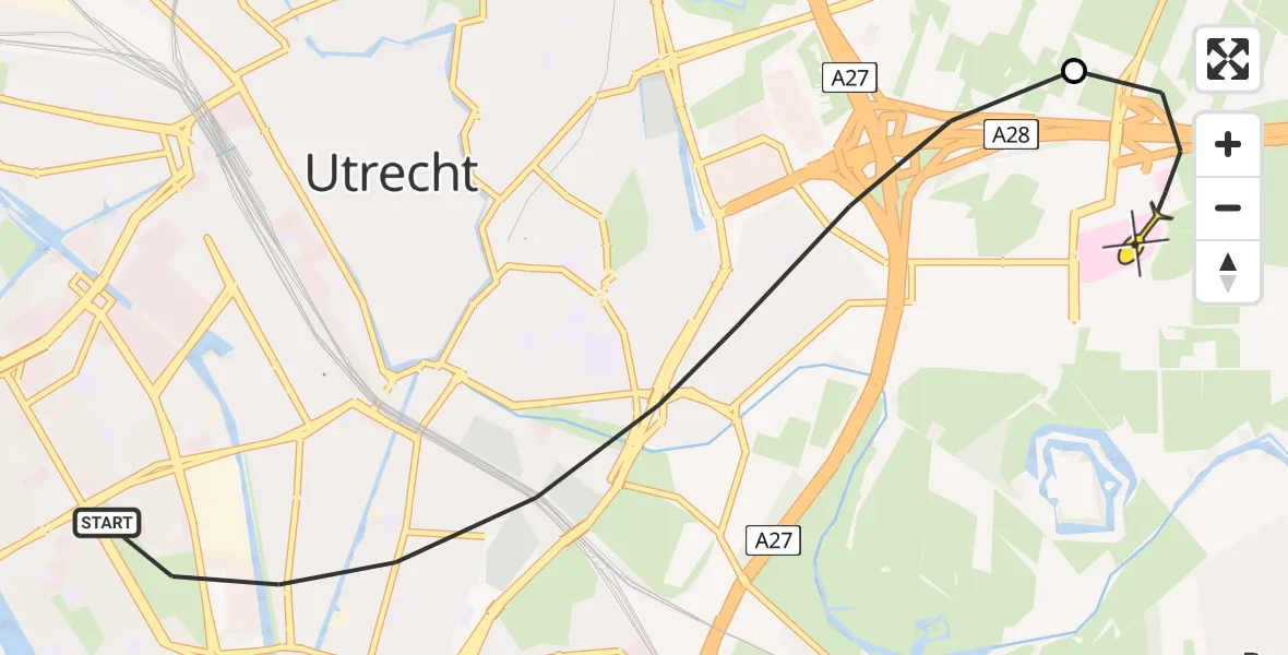 Routekaart van de vlucht: Lifeliner 1 naar Universitair Medisch Centrum Utrecht, Zijldiepstraat