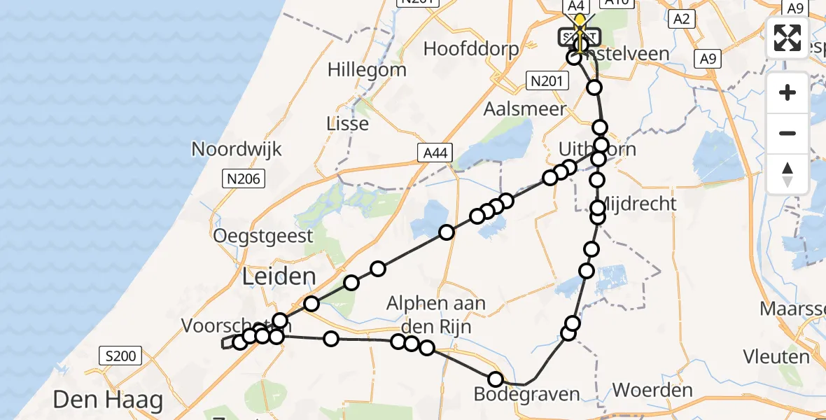 Routekaart van de vlucht: Politieheli naar Schiphol, Westerkimweg