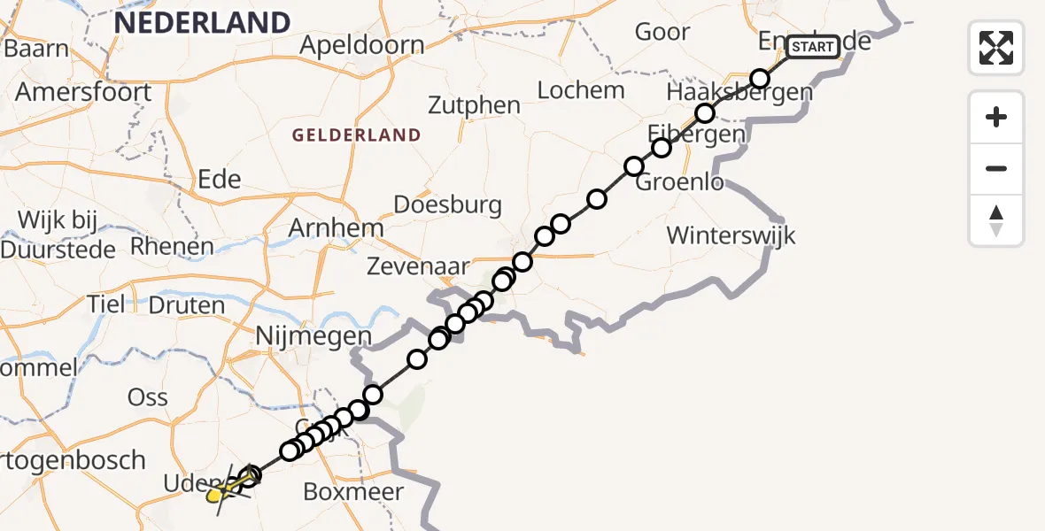 Routekaart van de vlucht: Lifeliner 3 naar Vliegbasis Volkel, Johannes ter Horststraat