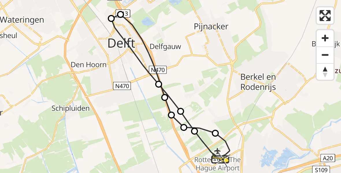 Routekaart van de vlucht: Lifeliner 2 naar Rotterdam The Hague Airport, Schieveense polder