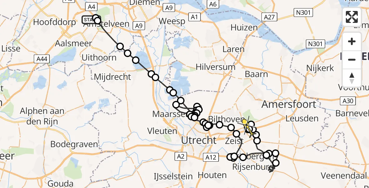 Routekaart van de vlucht: Politieheli naar Huis ter Heide, Kraayveldstraat