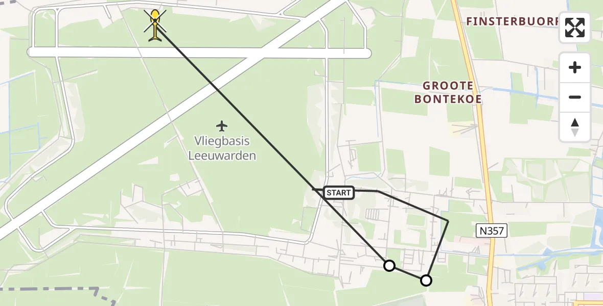 Routekaart van de vlucht: Ambulancehelikopter naar Vliegbasis Leeuwarden, Keegsdijkje