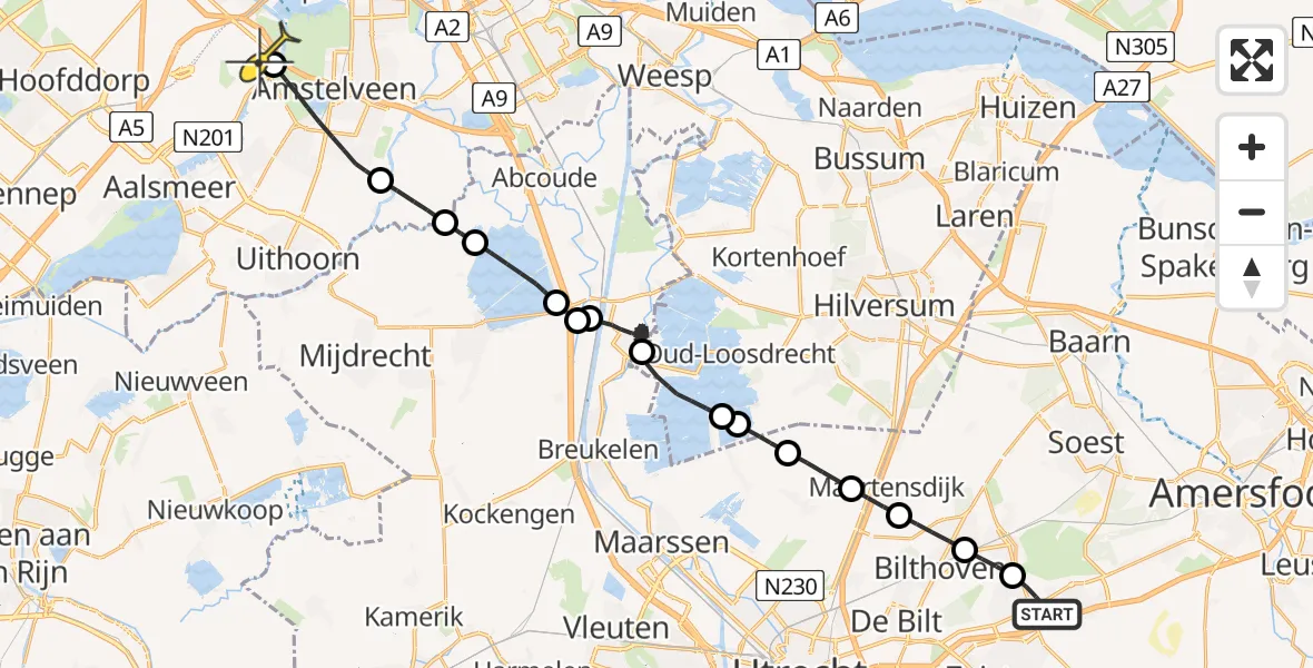 Routekaart van de vlucht: Politieheli naar Schiphol, Dolderseweg