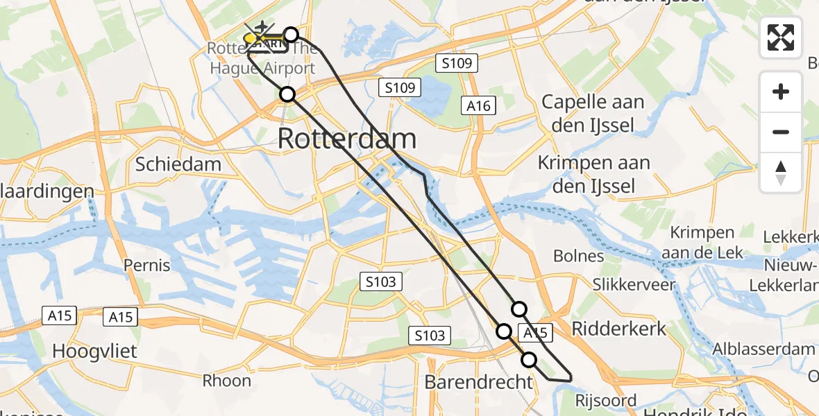 Routekaart van de vlucht: Lifeliner 2 naar Rotterdam The Hague Airport, Kastrupbaan