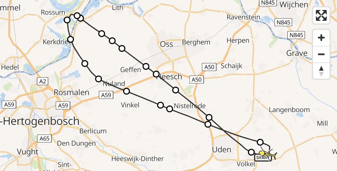 Routekaart van de vlucht: Lifeliner 3 naar Vliegbasis Volkel, Kromstraat