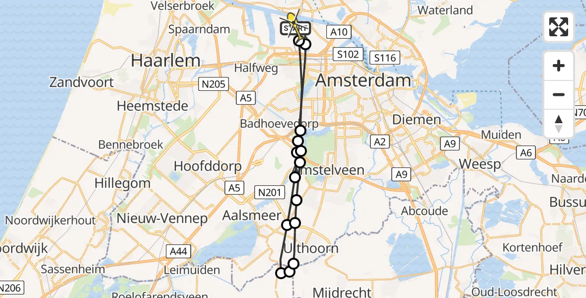 Routekaart van de vlucht: Lifeliner 1 naar Amsterdam Heliport, Westhaven