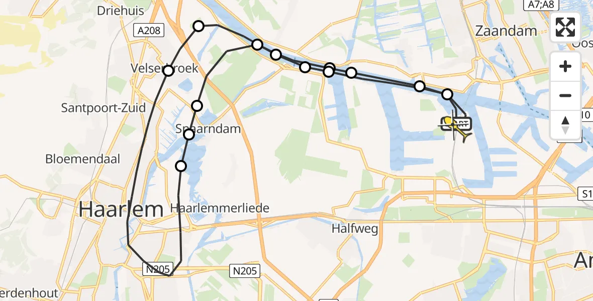 Routekaart van de vlucht: Lifeliner 1 naar Amsterdam Heliport, Stromboliweg