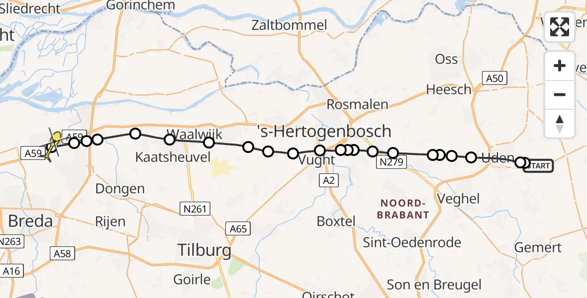 Routekaart van de vlucht: Lifeliner 3 naar Den Hout, Zeelandsedijk