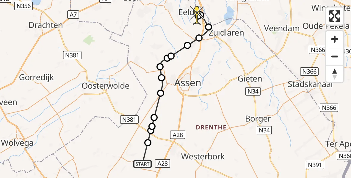 Routekaart van de vlucht: Lifeliner 4 naar Groningen Airport Eelde, Lheebroek