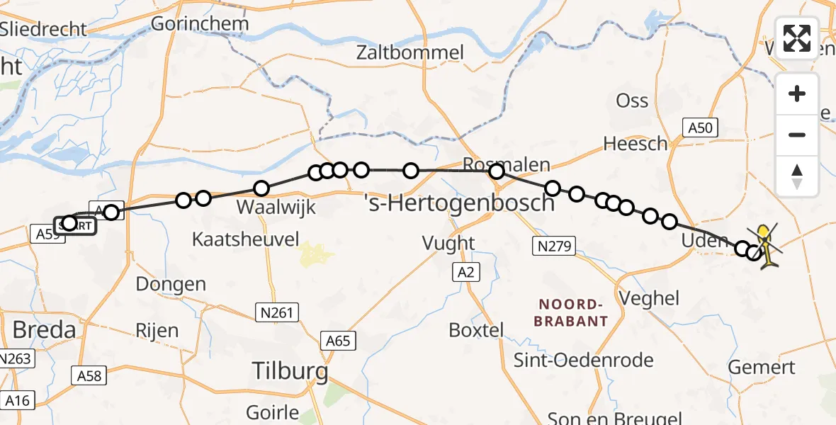 Routekaart van de vlucht: Lifeliner 3 naar Vliegbasis Volkel, Esdoornlaan