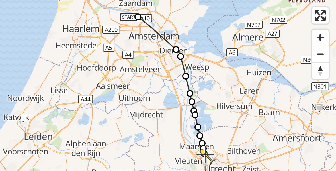 Routekaart van de vlucht: Lifeliner 1 naar Utrecht, Westhavenweg