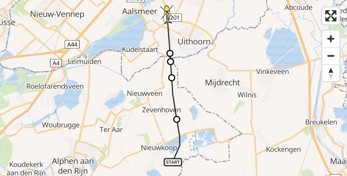 Routekaart van de vlucht: Politiehelikopter naar Aalsmeer, Molensloot