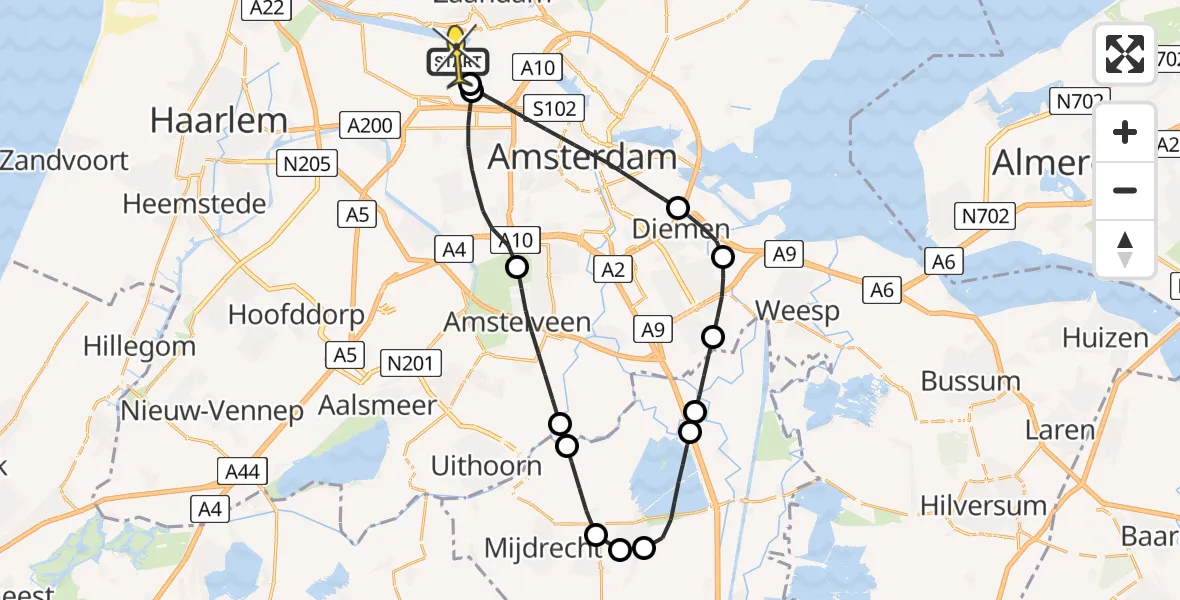 Routekaart van de vlucht: Lifeliner 1 naar Amsterdam Heliport, Westhavenweg