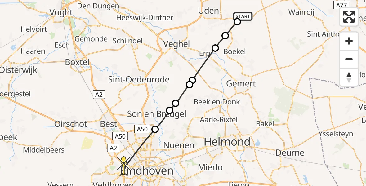 Routekaart van de vlucht: Lifeliner 3 naar Eindhoven, Rechtestraat