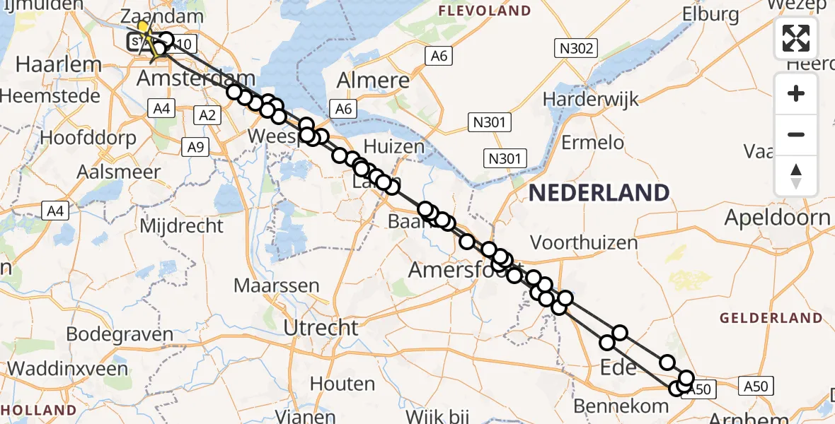 Routekaart van de vlucht: Lifeliner 1 naar Amsterdam Heliport, Hemweg