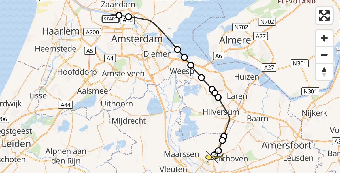 Routekaart van de vlucht: Lifeliner 1 naar Groenekan, Hemkade