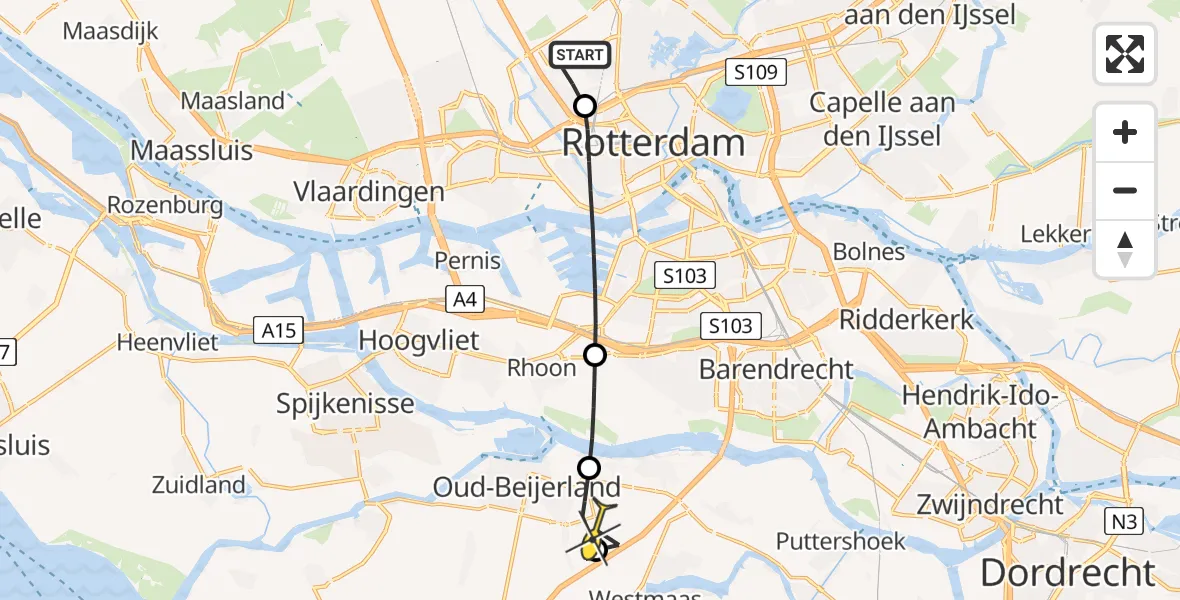 Routekaart van de vlucht: Lifeliner 2 naar Mijnsheerenland, Rijs-en-daalpad