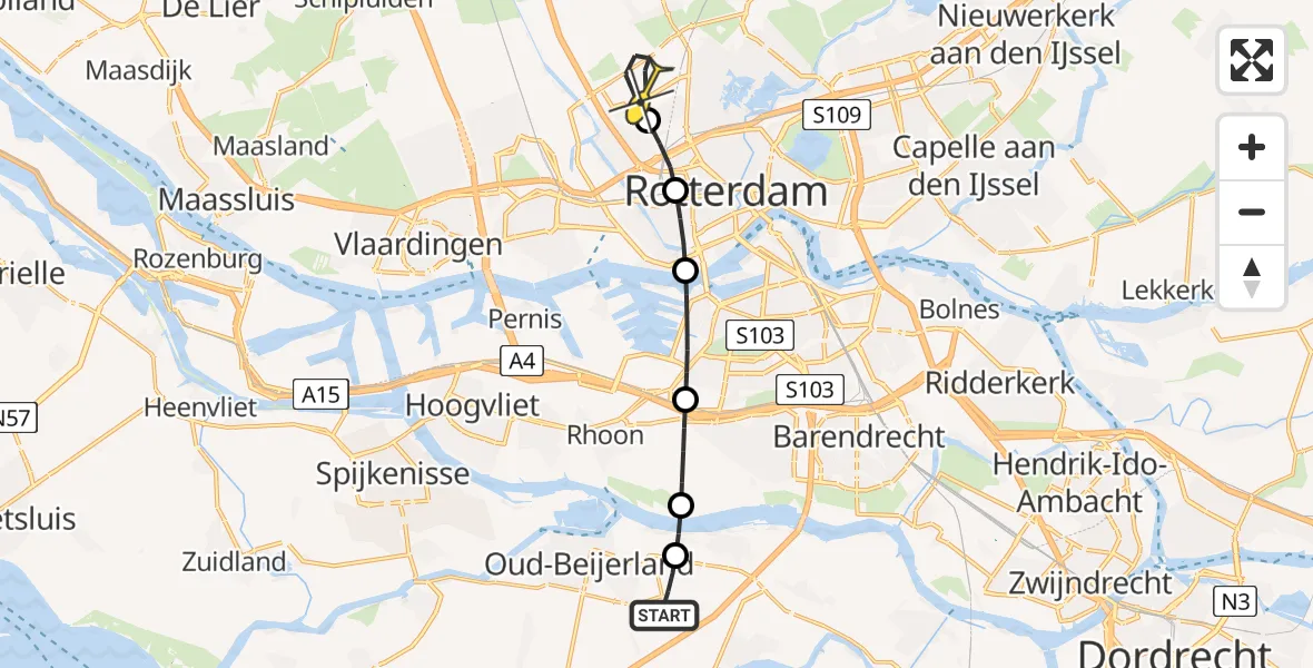 Routekaart van de vlucht: Lifeliner 2 naar Rotterdam The Hague Airport, Malle Gat