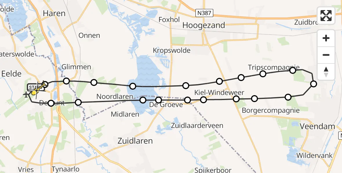 Routekaart van de vlucht: Lifeliner 4 naar Groningen Airport Eelde, Vissersweg