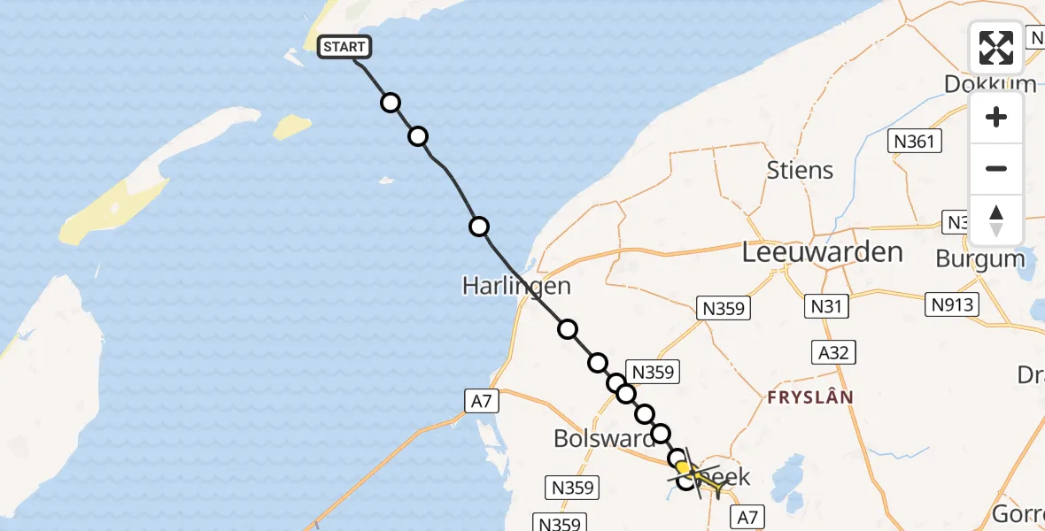 Routekaart van de vlucht: Ambulanceheli naar Sneek, Hegedyk