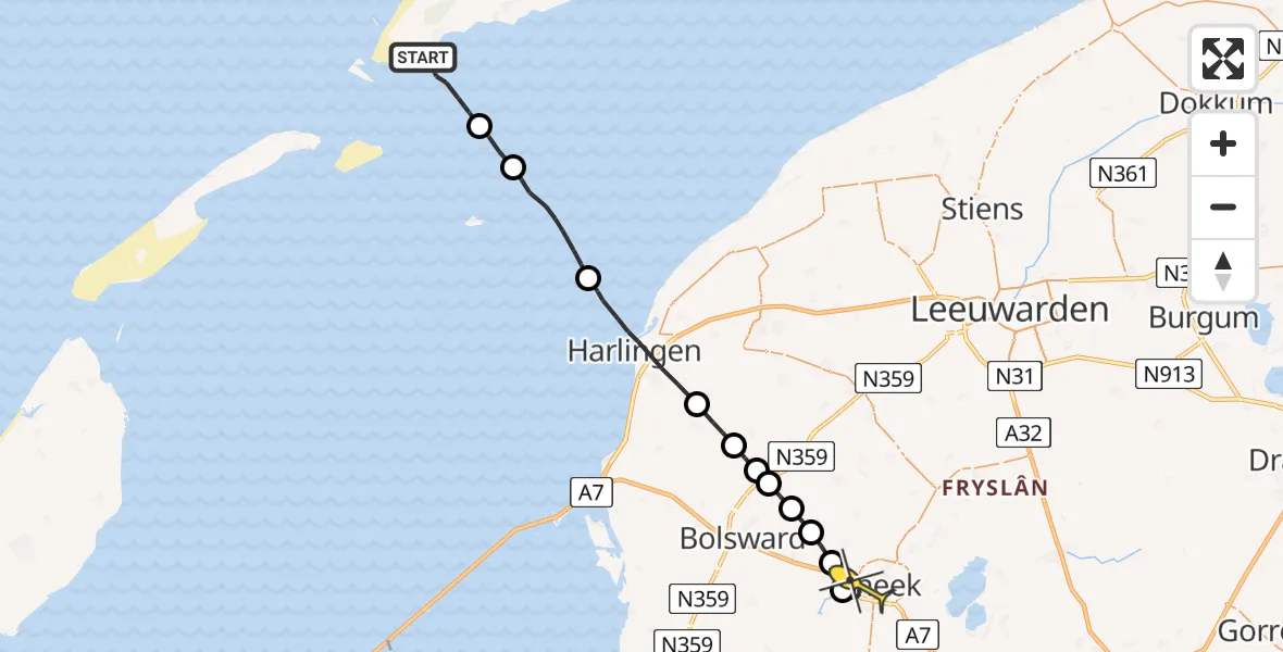 Routekaart van de vlucht: Ambulancehelikopter naar Sneek, Hegedyk