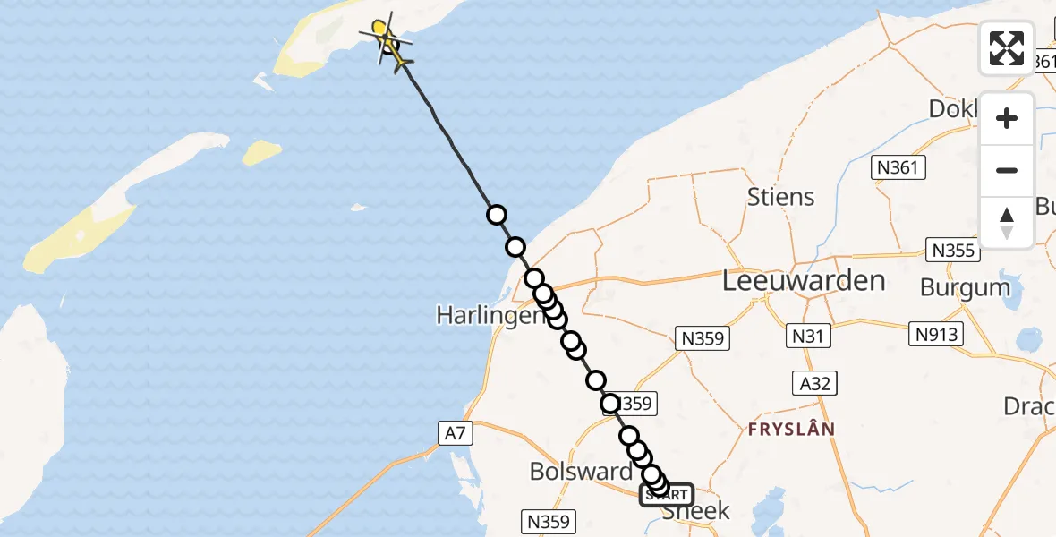 Routekaart van de vlucht: Ambulanceheli naar Striep, Ringdyk