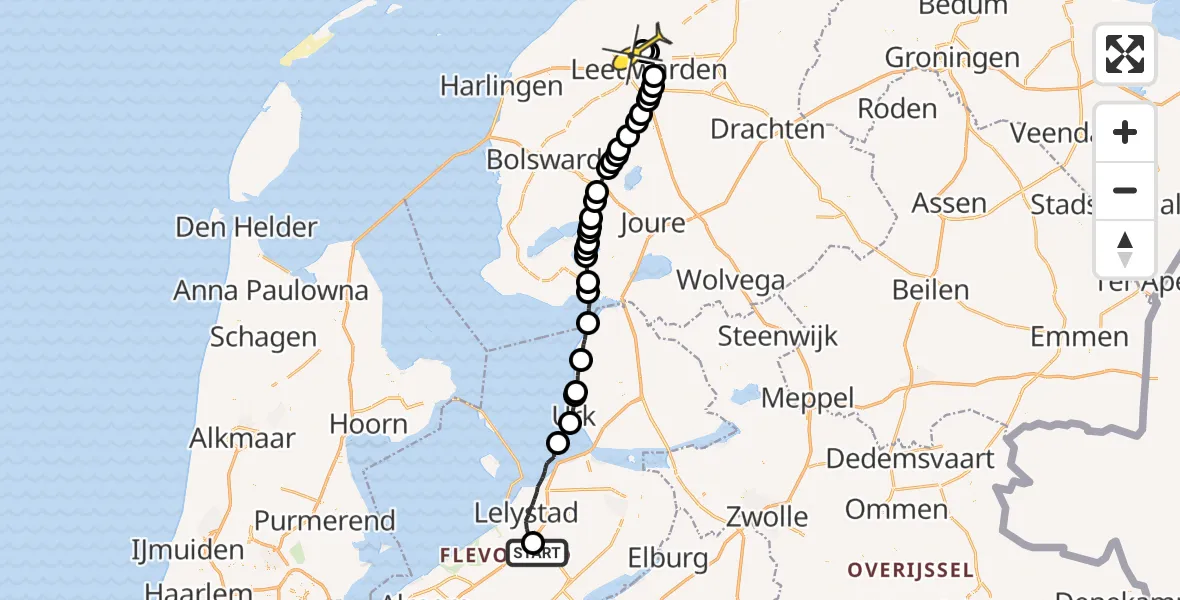 Routekaart van de vlucht: Ambulancehelikopter naar Vliegbasis Leeuwarden, Ochoaweg