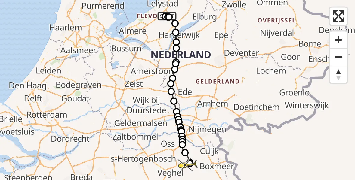 Routekaart van de vlucht: Traumahelikopter naar Vliegbasis Volkel, Eendenweg