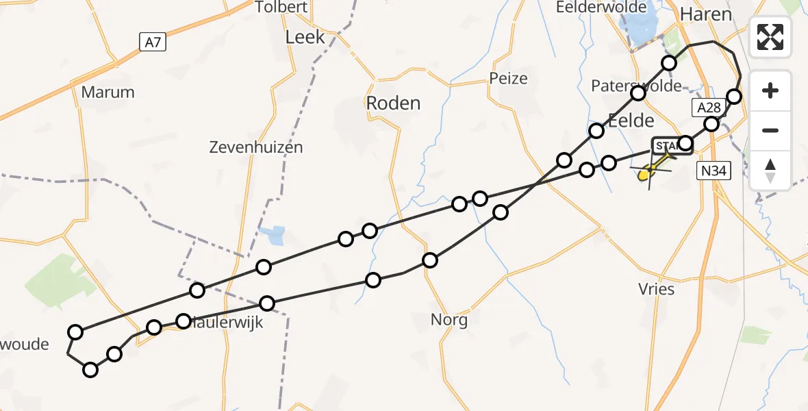 Routekaart van de vlucht: Lifeliner 4 naar Groningen Airport Eelde, Veldkampweg