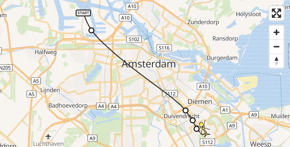 Routekaart van de vlucht: Lifeliner 1 naar Amsterdam, Sardiniëweg