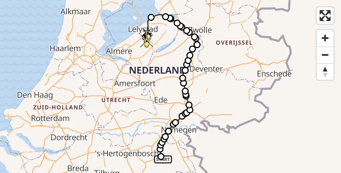 Routekaart van de vlucht: Traumaheli naar Lelystad Airport, Zeelandsedijk