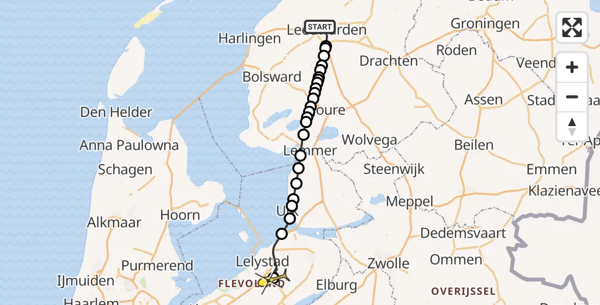 Routekaart van de vlucht: Ambulancehelikopter naar Lelystad Airport, Snekertrekweg