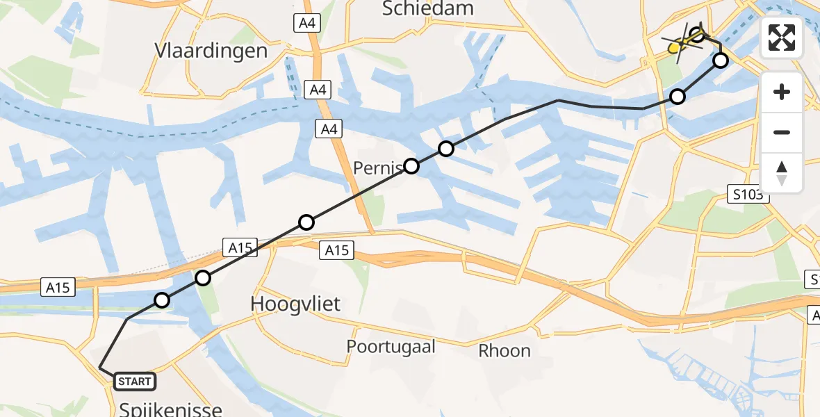 Routekaart van de vlucht: Lifeliner 2 naar Erasmus MC, Noordhoekseweg