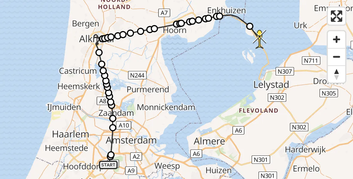 Routekaart van de vlucht: Politieheli naar Lelystad, Cateringweg