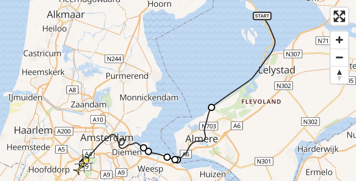 Routekaart van de vlucht: Politieheli naar Schiphol, Loevesteinse Randweg