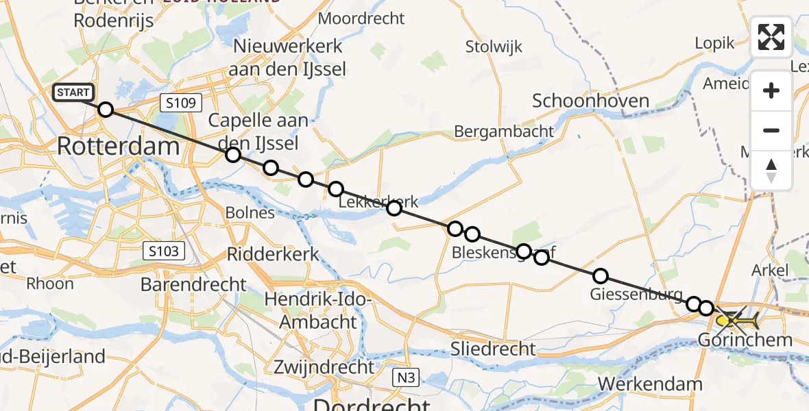 Routekaart van de vlucht: Lifeliner 2 naar Gorinchem, Van der Waalslaan