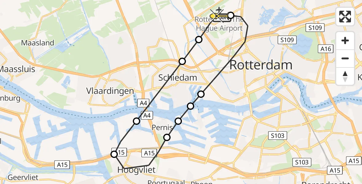 Routekaart van de vlucht: Lifeliner 2 naar Rotterdam The Hague Airport, Plassingel