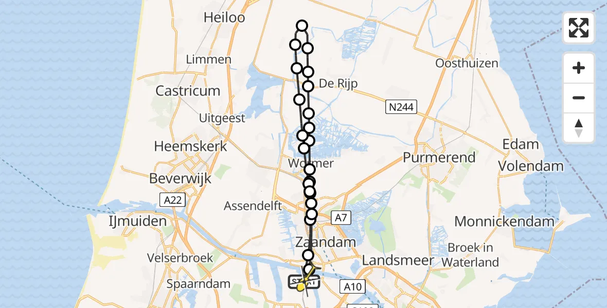 Routekaart van de vlucht: Lifeliner 1 naar Amsterdam Heliport, Grote Tocht