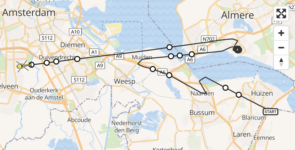 Routekaart van de vlucht: Politieheli naar Amstelveen, Nieuwe Bussummerweg