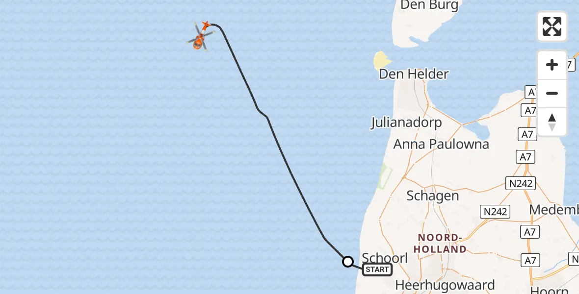 Vluchtroute Kustwachthelikopter Schoorl - , 20 december 2024, 15:41
