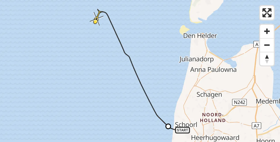 Routekaart van de vlucht: Kustwachthelikopter naar Reigersbosch