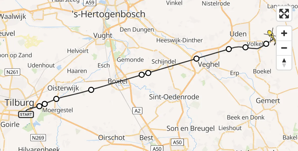 Routekaart van de vlucht: Lifeliner 3 naar Vliegbasis Volkel, Kempenbaan