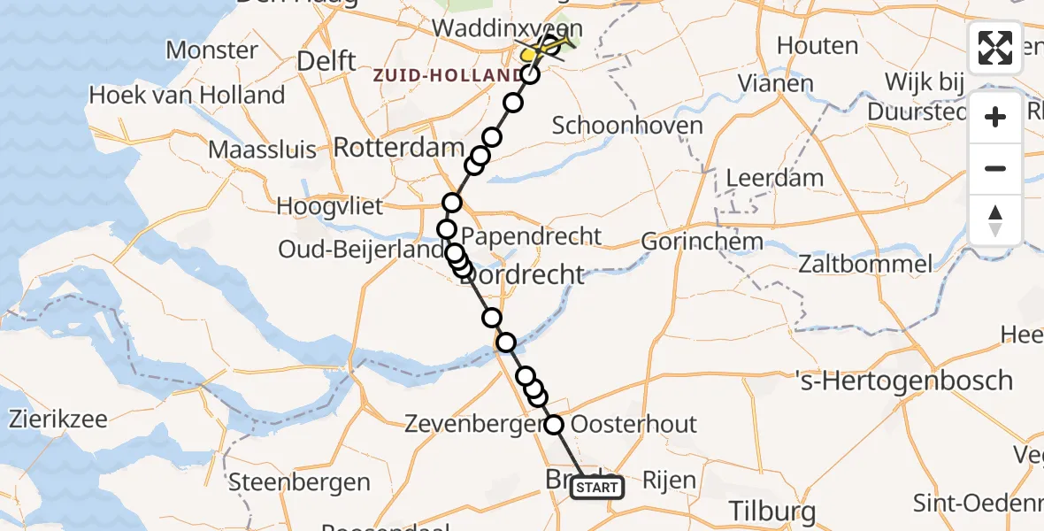 Routekaart van de vlucht: Lifeliner 2 naar Gouda, Turnstraat