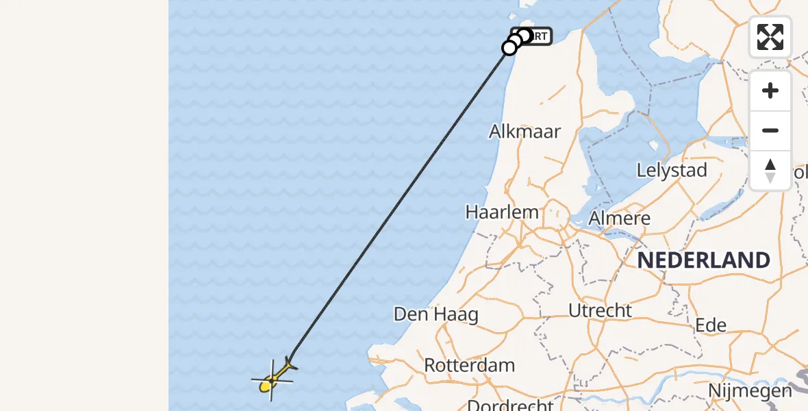 Routekaart van de vlucht: Kustwachthelikopter naar Middenvliet