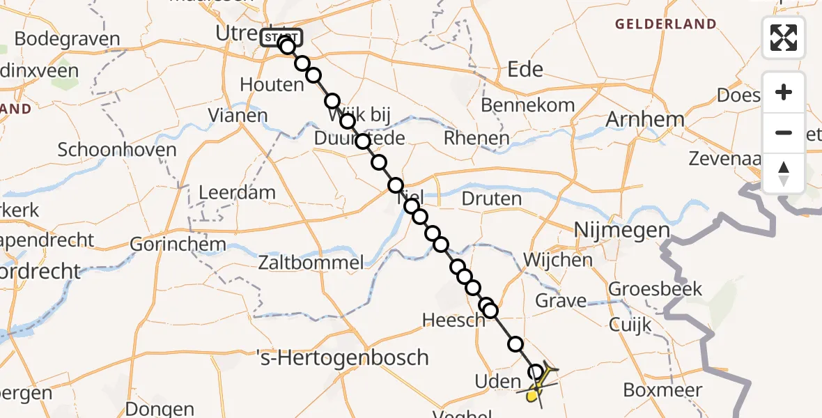 Routekaart van de vlucht: Lifeliner 3 naar Vliegbasis Volkel, Rijnsoever