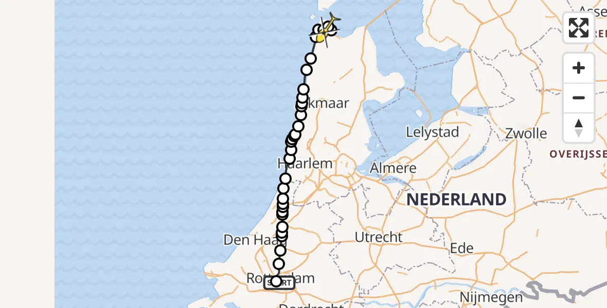 Routekaart van de vlucht: Kustwachthelikopter naar Vliegveld De Kooy, Sint-Jobspad