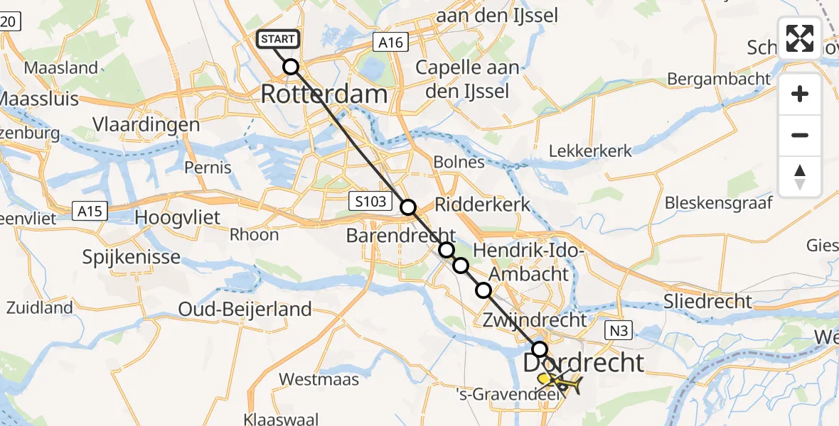 Routekaart van de vlucht: Lifeliner 2 naar Dordrecht, Terletweg